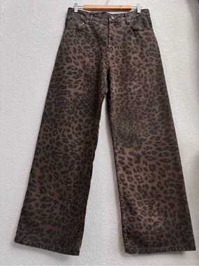 Zara Brown and Black Leopard Denim Loose Fit Fashion Statement Fun